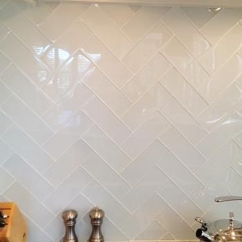 Glass Herringbone Tiles, Contemporary, kitchen, Milk and Honey Home Backsplash Herringbone, Contemporary Backsplash, White Glass Tile, Herringbone Tile Backsplash, Glass Backsplash Kitchen, Herringbone Backsplash, Glass Tile Backsplash, Backsplash Designs, Glass Backsplash