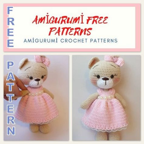 Crochet Teddy Bear Dress Free Pattern, Diy Crochet Ornaments, Crochet Bear Pattern, Amigurumi Teddy Bear, Crochet Bear Patterns, Crochet Toys Free, Crochet Teddy Bear Pattern, Design Crochet, Teddy Bear Design