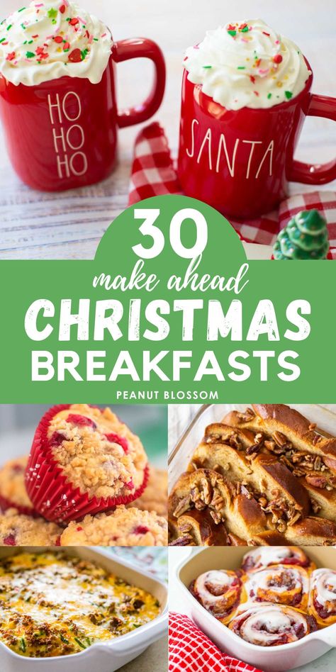 Easy prep ahead Christmas breakfast ideas that the whole family will love. Great mix of sweet and savory Christmas recipes, there's something for everyone here! Cozy Christmas Breakfast, Christmas Breakfast Ideas For Two, Christmas Breakfast Make Ahead, Christmas Themed Breakfast Ideas, Christmas Brunch Menu Ideas Families, Easy Holiday Breakfast Ideas, Gluten Free Christmas Brunch, Christmas Breakfast Bar, Christmas Brunch Party Ideas