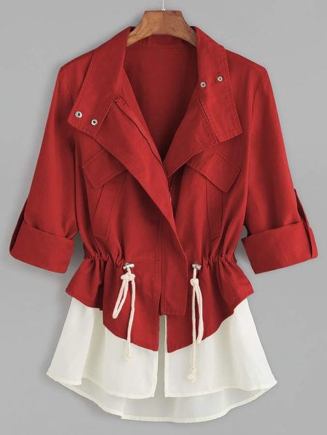 Áo Blu, Autumn Coat, Drawstring Jacket, Fashion Tops Blouse, Trim Jacket, Basic Jackets, Fall Coat, 가을 패션, Contrast Trim