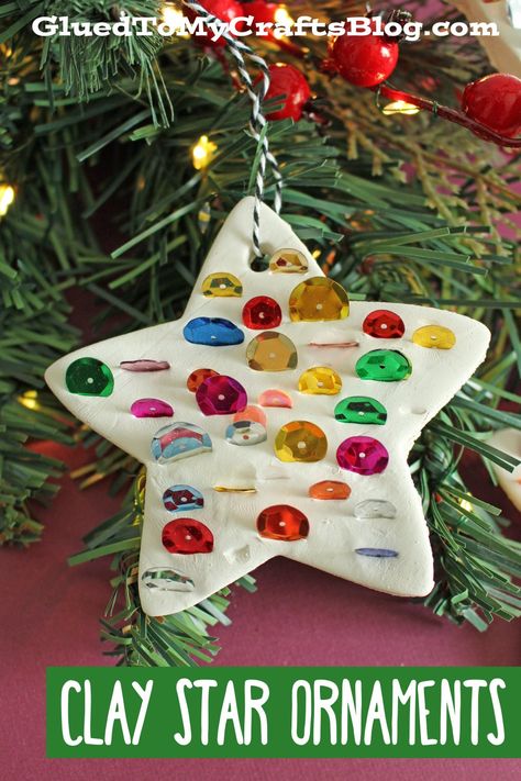 Diy Tree Ornaments For Kids, Christmas Tree Ornament Crafts For Kids, Eyfs Christmas Crafts Ideas, Christmas Decs Diy, Easy Clay Christmas Ornaments, Toddler Diy Ornaments Christmas, Preschool Christmas Crafts Ornaments, Christmas Crafts For 5 Year, Kids Activities Christmas