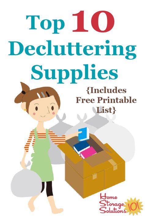 Here is a list of the top 10 decluttering supplies you may need when clearing clutter from your home, using the Declutter 365 system {on Home Storage Solutions 101} #DeclutteringSupplies #Declutter365 Declutter 365, Clutter Solutions, Free Printables Organization, Decluttering Inspiration, Clutter Control, Declutter Home, Declutter Challenge, Hm Home, Storage Tubs