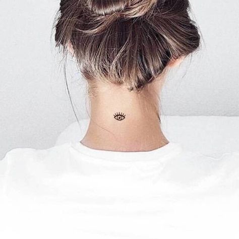 Tattoo Bein Frau, Simple Neck Tattoos, Nape Tattoo, Eye Tattoos, Evil Eye Tattoo, Back Of Neck Tattoo, Small Girl Tattoos, Simple Tattoo Designs, Diy Tattoo