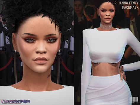 Rihanna Slides, Sims 4 Tattoos Cc, Rihanna Dress, Sims 4 Skins, Sims 4 Genetics, Sims 4 Tattoos, Fenty Beauty Makeup, Sims Background, Best Sims