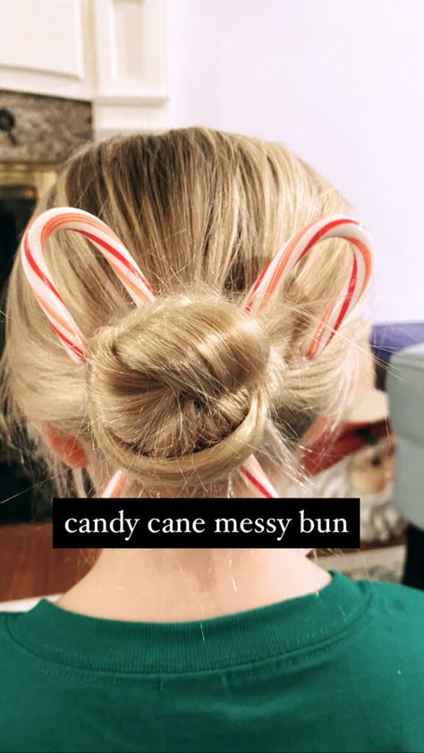 Candy Cane Messy Bun Hair Tutorial - How cute is this holiday hairstyle? Easy messy bun tutorial for girls. This easy holiday hairstyle is super quick and easy for moms to do. Candy Cane Hair Ideas, Christmas Hair Bun, Crazy Hair Day At School For Girls Easy Christmas, Christmas Crazy Hair Day Ideas, Christmas Wacky Hair Day, Holiday Crazy Hair Day, Holiday Hair Styles Christmas, Candy Cane Hairstyles For Kids, Crazy Hair Day Ideas Christmas