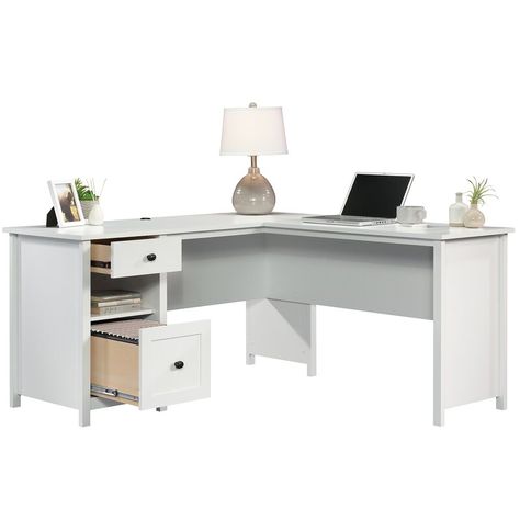 White L Shaped Desk, Country Bedroom Furniture, Desk With File Drawer, White Computer Desk, Country Style Bedroom, L Shaped Executive Desk, Small Office Desk, L Desk, Shaped Desk