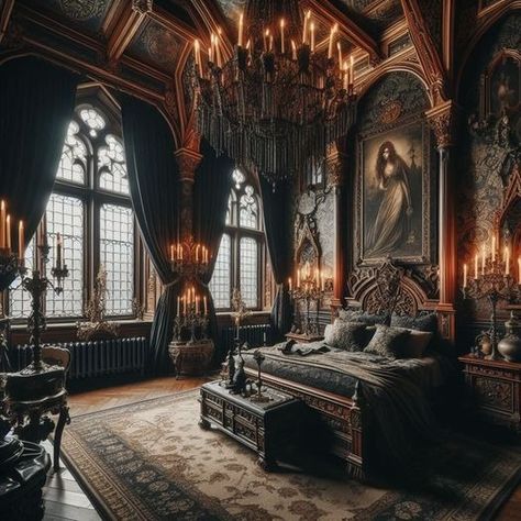 Manor Bloxburg, Bloxburg Architecture, Victorian Gothic Bedroom, Black And Brown Bedroom, Gothic Bedroom Decor, Gothic Bedroom Ideas, Gothic Victorian House, Gothic Setting, Gothic Chandelier