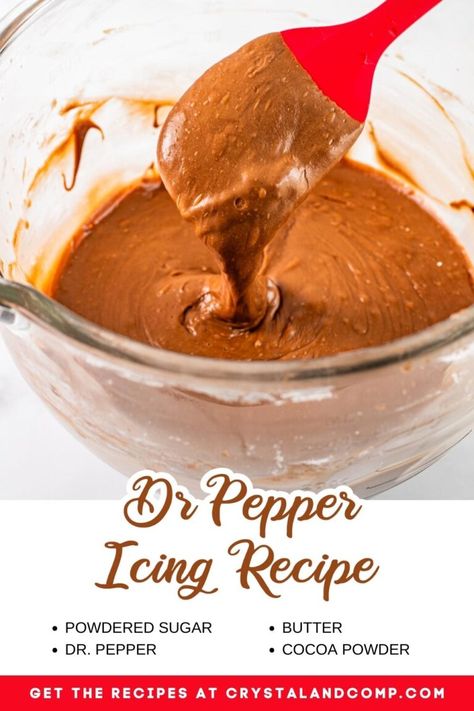 Dr Pepper Icing Recipes, Dr Pepper Flavored Cake, Dr Pepper Frosting Recipe, Dr Pepper Recipes Desserts, Dr Pepper Brownies From Scratch, Dr Pepper Frosting, Dr Pepper Fudge, Dr Pepper Poke Cake, Dr Pepper Brownies Recipes