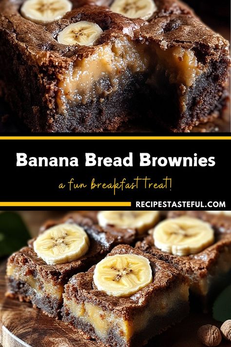 Banana Bread Brownies combine the best of both worlds, offering the moist, sweet flavor of banana bread with the chewy, fudgy texture of brownies. A deliciously indulgent treat for any time of day! #BananaBreadBrownies #BananaDesserts #BakingTreats Chewy Banana Bread, Banana Bread Brownies Recipe, Brown Banana Recipes, Mom Desserts, Banana Brownie Recipe, Microwave Banana Bread, Banana Bread Easy Moist, Hawaiian Banana Bread Recipe, Chocolate Banana Brownies