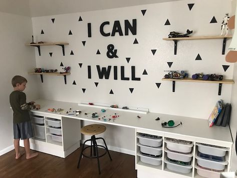 Ikea Lego, Lego Shelves, Table Lego, Trofast Ikea, Lego Bedroom, Awesome Furniture, Ikea Inspiration, Ikea Trofast, Boys Playroom