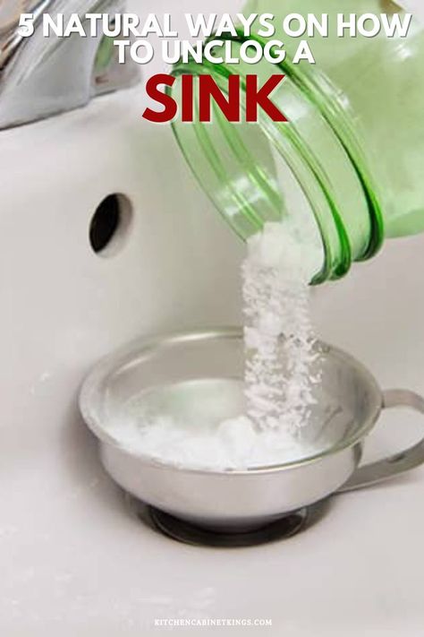 Instead of calling a plumber, we have a few natural (and easy) steps you can take to try to unstop the sink yourself. Try one of these five methods for unclogging your bathroom or kitchen sink. Unclog A Sink, Kitchen Sink Clogged, Unclog Sink, Traditional Modern Bathroom, Kitchen Cabinet Kings, Unclog Drain, Bathroom Sink Drain, Clogged Drain, Breakfast Bars