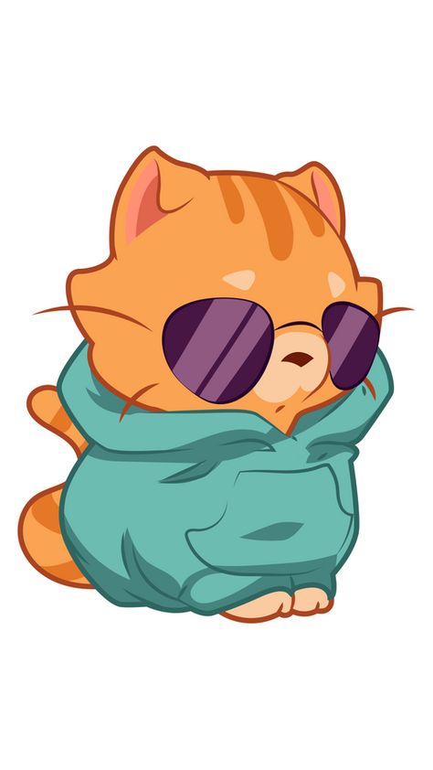 The handsome orange cat put on black sunglasses and a green oversized hoodie, which made him incredibly cool and stylish. The cute sticker with Cool Cat in Hoodie!. Cat In Hoodie, Black Cat Sticker, Hoodie Drawing, Chibi Cat, Hoodie Cartoon, Cat Sunglasses, Cat Stands, Rainbow Cat, Orange Cats