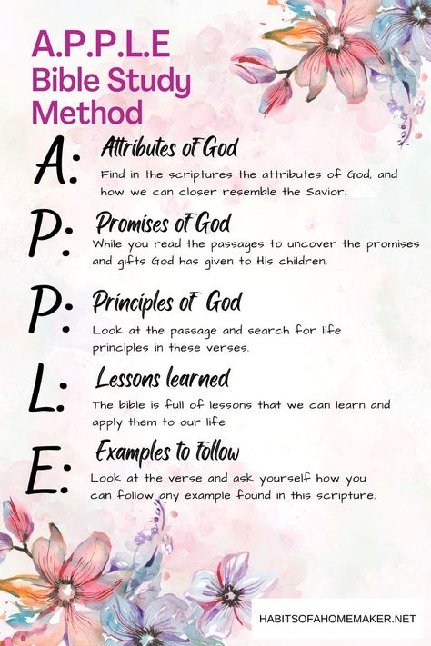 Use the A.P.P.L.E Bible Study Method to grow closer to the Lord Acronyms For Bible Study, Speck Bible Study Method, Grow Bible Study Method, Apple Bible Study Method, Soar Bible Study Method, Acts Bible Study Method, Bible Study Scrapbooking, Different Bible Study Methods, Bible Study Acronyms