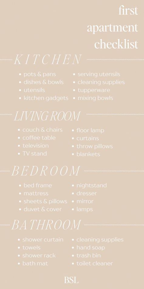 Apartment Checklist Essentials, Apartment Packing List, Apartment Hacks Organizing, New Home Essentials, Mirror Cleaner, Sophia Lee, Bathroom Spray, First Apartment Checklist, Apartment Hacks