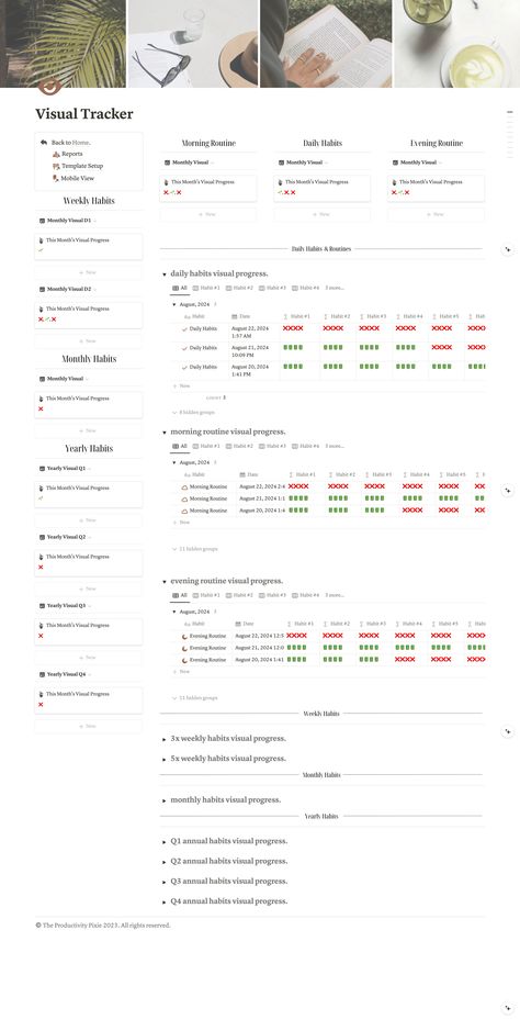 Notion Habit Tracker Aesthetic 🌟 | Create a Visual Tracker for Your Daily Routine and Progress no... plannerinspo #travelplannertemplatenotion #kidprintableplanner. Habit Tracker Aesthetic, Tracker Aesthetic, Habit Tracker Notion, Notion Habit Tracker, Notion Productivity, Productivity Tracker, Habit Tracker Template, Evening Routines, Travel Planner Template