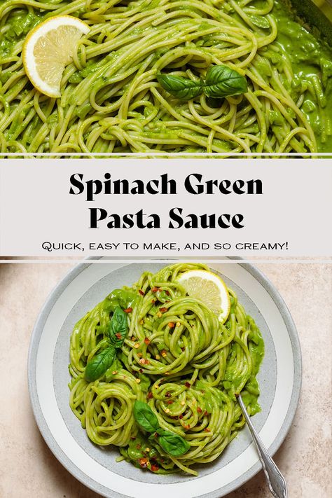 Creamy Spinach Sauce For Pasta, Creamy Green Pasta Sauce, Vegan Green Pasta Sauce, Green Sauce For Pasta, Creamy Spinach Pasta Sauce, Vegan Spinach Pasta Sauce, Pasta With Spinach Sauce, Healthy Green Pasta Sauce, Spinach Sauce Recipes