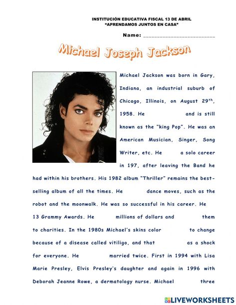 Michael Jackson Biography, English Activity, Mike Jackson, English Activities, King Of Pops, Online Workouts, Grammy Awards, Dance Moves, Michael Jackson