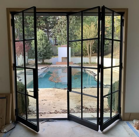 French Doors With Sidelights, Custom Exterior Doors, Folding Windows, Luxury Windows, Glass Doors Patio, Black Front Doors, Doors Exterior, Steel Windows, Front Door Colors