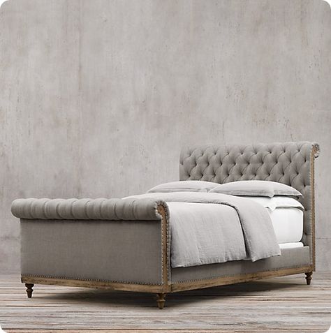 Sleigh Bed Makeover, Chesterfield Bed, Painted Bedroom, Bed With Footboard, Bed Makeover, Upholstered Sleigh Bed, Tufted Upholstered Headboard, Sleigh Bed, Diy Headboard