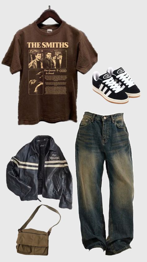 The Smiths Clothes, 80s Tomboy Fashion, 90 Grunge Outfits 90s Fashion, Old School Aesthetic Outfit, The Smiths Outfit, Y2k Outfits Japanese, Baggy 90s Outfit, Grunge Baggy Outfits, Downtown Boy Outfits