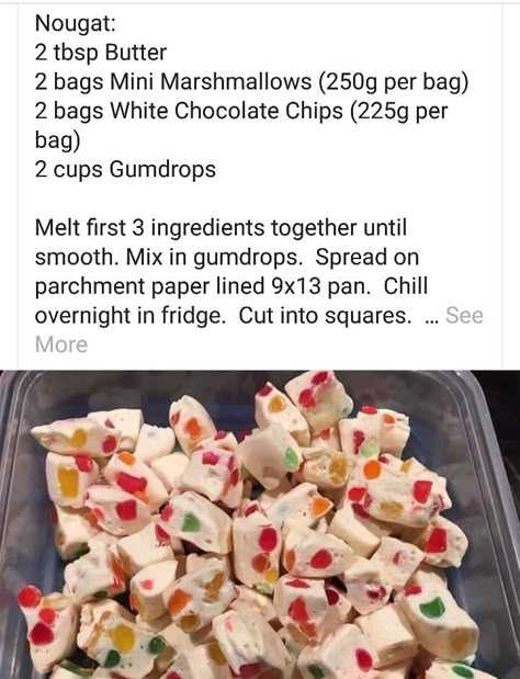 Nugget Christmas candy Christmas Nougat, Nougat Candy, Nougat Recipe, Homemade Sweets, Candy Recipes Homemade, Christmas Candy Recipes, Holiday Snacks, Homemade Candies, Candy Desserts