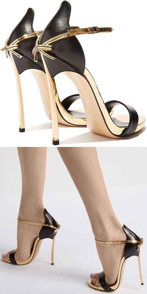 Black Gold Heels, Casadei Heels, Black And Gold Heels, Gold Stilettos, Shoes Fashion Photography, Fancy Heels, Next Shoes, Black Strappy Heels, Stiletto Shoes