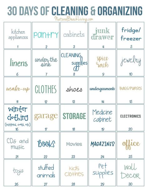 30 Days of Cleaning and Organizing Challenge – Printable Declutter Checklist Declutter Printable, Organizing Checklist, Free Printable Cleaning Schedule, Printable Organization, Free Printable Cleaning, Cleaning Schedule Templates, Declutter Checklist, Cleaning Challenge, Cleaning Schedule Printable