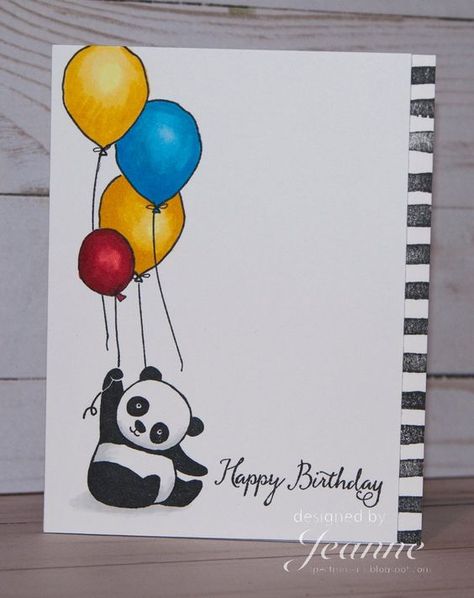 Stampin Up Party Pandas Panda Birthday Cards, Panda Card, Creative Birthday Cards, Colorful Borders Design, Paper Art Design, Watercolor Birthday Cards, Birthday Card Drawing, Birthday Card Craft, Up Party