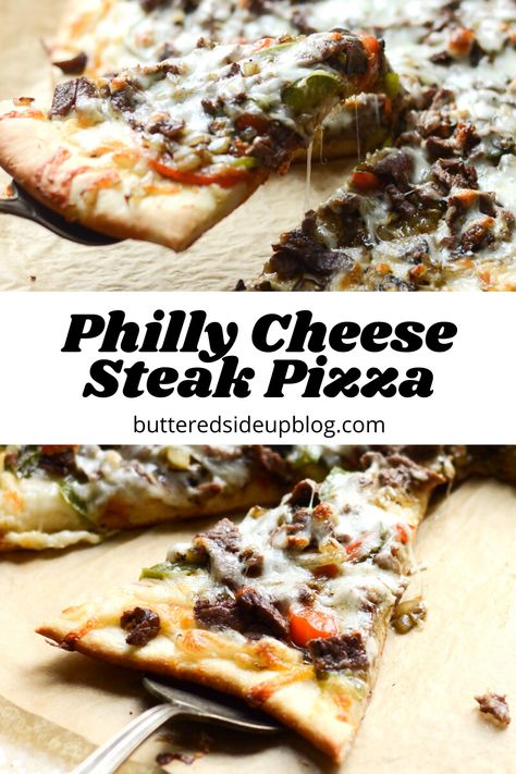 Cheese Steak Pizza, Homemade Philly Cheesesteak, Wednesday Recipes, Philly Cheese Steak Pizza, Steak Peppers, Steak Pizza, Philly Steak, Cheese Flatbread, Calzone Pizza