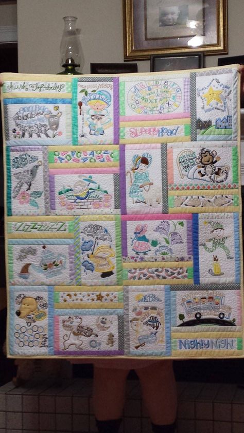 Nursery Rhyme Baby Quilt Nursery Rhyme Decorations, Nursery Rhymes Decor, Nursery Rhyme Mural, Nursery Rhyme Themed Nursery, Anita Goodesign Nursery Rhyme Quilt, Nursery Quilt, Machine Embroidery Quilts, Panel Quilt Patterns, Pillow Embroidery