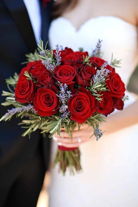 Red Rose Bouquet For Wedding Rose Bouquet For Wedding, Winter Rustic Wedding, Red Bouquets, Red Rose Bouquet Wedding, Winter Wedding Ceremony, White Wax Flower, Wildflower Centerpieces, Bouquet For Wedding, Burgundy Dahlia