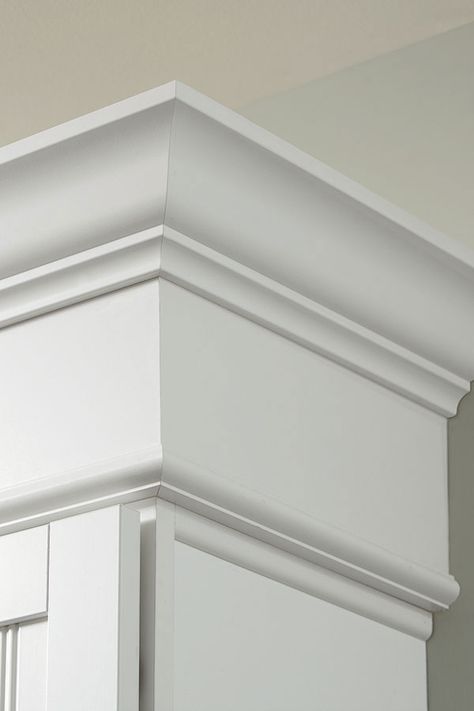 Soffit Filler Moulding topped with crown moulding will take your design to new heights and save on install time. Soffit Disguise, Kitchen Trim, Kitchen Cabinets Trim, Soffit Ideas, Kitchen Cabinet Molding, Crown Molding Kitchen, Kitchen Cabinet Crown Molding, Kitchen Soffit, Cabinets To Ceiling