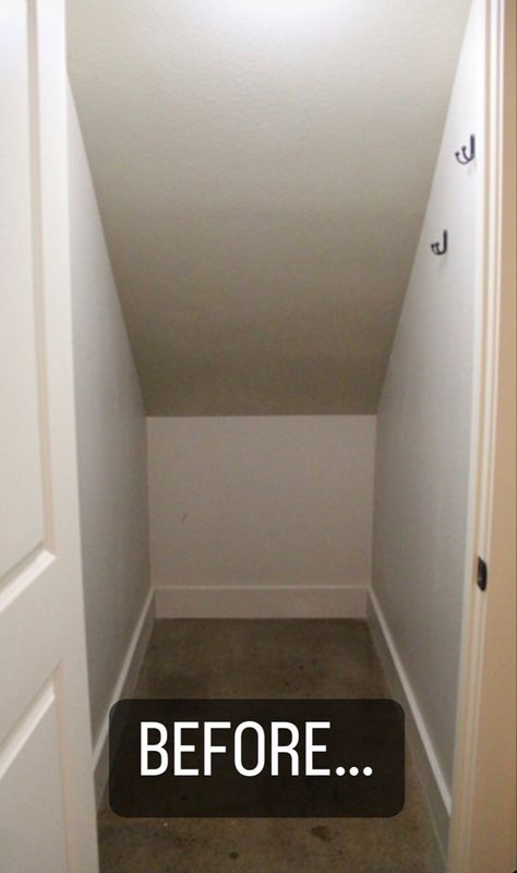 I decided to give my closet under the stairs a little makeover! Previously this has been the closet where everything goes to die. Now it’s full of storage and function! Clothes Closet Under Stairs Ideas, Under Stairs Closet Makeover, Under The Stairs Closet Ideas, Under Steps Storage, Under Stairs Cupboard Storage, Office Under Stairs, Stairway Storage, Stairs Closet, Under Stairs Pantry