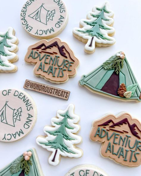 🌲Dennis and Macy’s Engagement cookies 🏕️ #cookies#engagement#camping#campingcookies#lasvegas#lasvegascookies Bonfire Cookies, Camping Birthday Cookies, Hiking Cookies Decorated, Camp Theme Cookies, Camping Tent Cookies Decorated, Outdoorsy Cookies Decorated, Adventure Baby Shower Cookies, Design Cookies, Camping Cookies