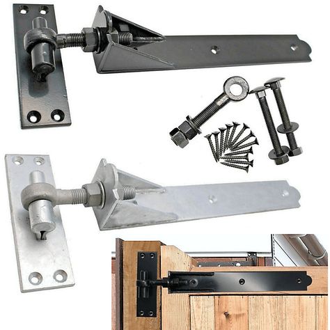 EAI - Gate & Garage Hinges Adjustable Hook and Band Hinge Set - 350mm / 14" - Black - Pair INCLUDING FIXINGS | DIY at B&Q Gate Hinges Diy, Gate Hinges Ideas, Shed Door Hinges, Hanging Doors, Hinges Diy, Heavy Duty Hinges, Gate Hinges, Shed Doors, Gate Hardware