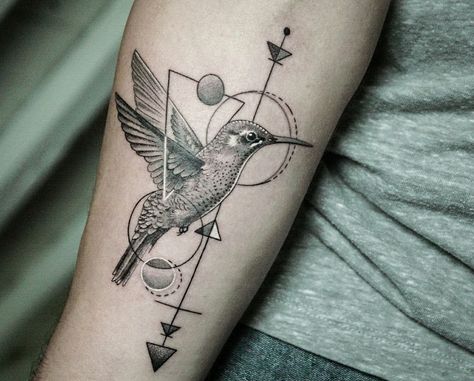 Black and White Hummingbird Tattoo with geometric shapes by Rosana  at Dermadonna Custom Tattoos in Amsterdam White Hummingbird Tattoo, Hummingbird Reference, Geometric Hummingbird Tattoo, Hummingbird Tattoo Black, Geometric Tattoo Bird, Grandpa Tattoo, White Bird Tattoos, White Hummingbird, Robin Tattoo