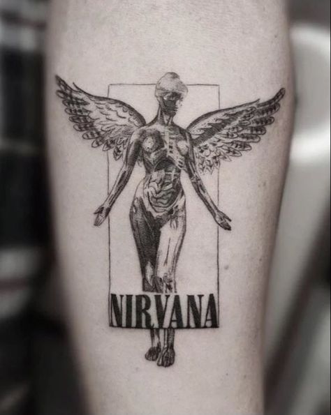 Nirvana Angel Tattoo, Nirvana Tattoo Lyrics, Nirvana Angel, Angel Tattoo Meaning, Angle Tattoo, Nirvana Tattoo, Hunter Tattoo, Studio Images, Lyrics Tattoo