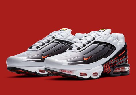 The Nike Air Max Plus 3 Appears In Classic White/Black/Red Nike Air Max Plus 3, Tn 3, Tn Plus, Kicks Shoes, Best Shoes For Men, Mens Nike Air, Nike Air Max Plus, Air Max Plus, Fashion Room