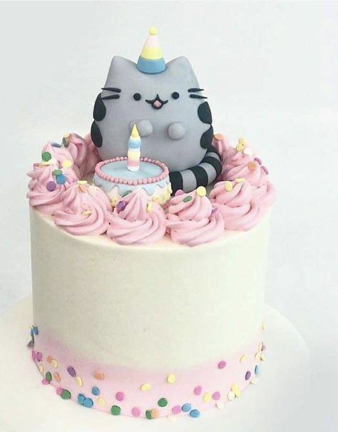 Kawaii Cat Cake, Cat Bday Cake, Cat Cakes Birthday, Cute Cat Cake, Pusheen Birthday, Birthday Cake For Cat, Colorful Hairstyles, Mini Cakes Birthday, Products Photography