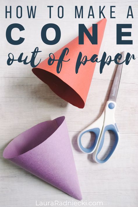 Learn how to make a cone out of paper with this easy step-by-step craft tutorial. There are three methods to secure your paper cone shape, and once you're done, you can even turn your paper cone into a diy paper party hat with a few more easy steps! Kids will love being able to make and decorate their own party hats for their next birthday or holiday celebration! #lauraradniecki Diy Birthday Party Hats, Paper Gnomes, Paper Hat Diy, Party Hat Craft, Party Hat Template, Cone Template, Kids Party Hats, Cones Diy, Paper Cones