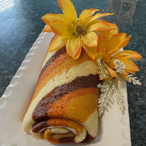 Cake Mix Jelly Roll Recipe, Cake Mix Cake Roll, Cake Roll Ideas, Thanksgiving Roll Cake, Easy Cake Roll, Jelly Rolls Recipe, Jelly Roll Cake, Cake Mix Doctor, Coconut Pecan Frosting