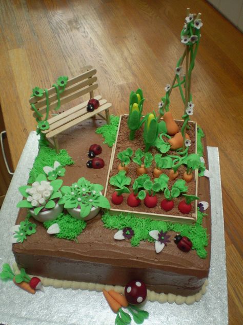 Allotment cake Allotment Cake, Vegetable Garden Cake, Garden Theme Cake, Garden Party Cakes, Vegetable Cake, Garden Cake, 70th Birthday Cake, Garden Cakes, Birthday Cake Ideas