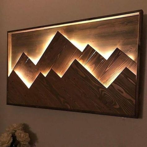 Wall Lamps Diy, Interior Design Per La Casa, Diy Lampe, Led Wall Art, Diy Holz, Wooden Wall Decor, Mountain Wall Art, Into The Woods, Diy Lamp