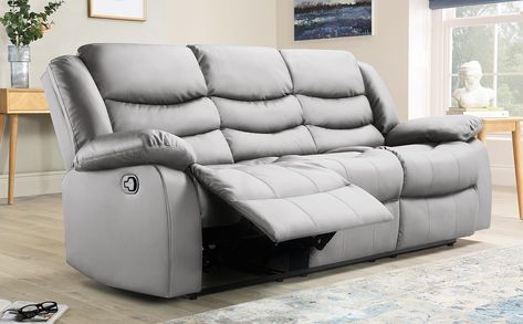 Sorrento Light Grey Leather 3 Seater Recliner Sofa | Furniture Choice 3 Seater Recliner Sofa, Gray Living Room Design, Recliner Sofas, Minimal Bedroom, King Storage Bed, Ottoman Storage Bed, Luxury Mattresses, Clean Sofa, Buy Sofa