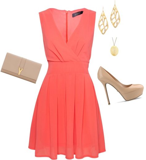 "Coral" by hooeysays on Polyvore Serena Style, Cute Bridesmaid Dresses, Coordinated Outfits, Fancy Outfit, Business Attire Women, Night Dresses, Fashion Queen, Bridesmaids Dress, Classy Casual Outfits