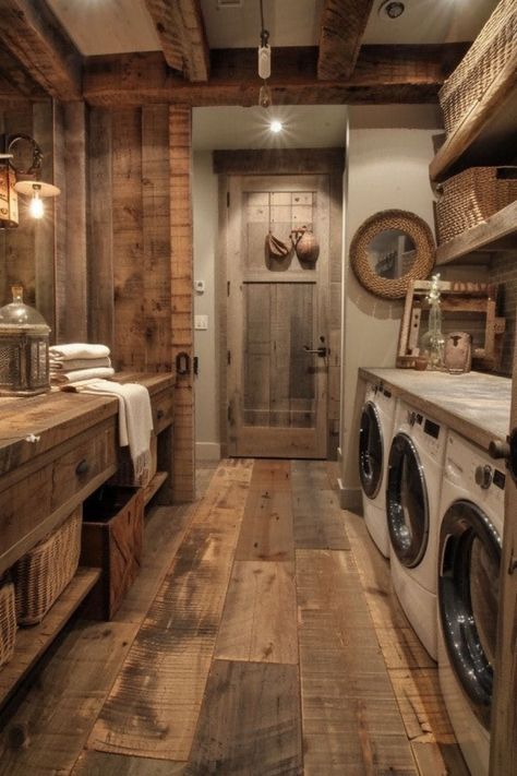 Cabin Laundry Room, Rustic House Decor, Landry Room, Country Laundry Rooms, Modern Farmhouse Ideas, Rustic Laundry Rooms, Ranch House Decor, Cottage Farmhouse Decor, Fresh Laundry