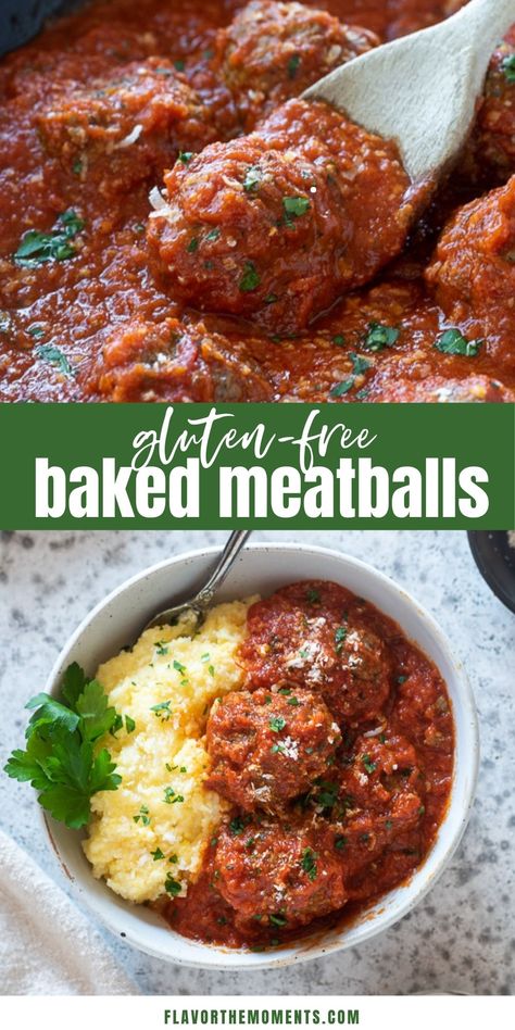 Oven Baked Meatballs are tender, juicy and packed with flavor! These ground beef meatballs have no breadcrumbs, so they're an easy low carb, gluten-free dinner option! #meatballs #groundbeef #glutenfree Meatball Recipe No Breadcrumbs, Gluten Free Meatballs Recipe, Oven Baked Meatballs, Ground Beef Meatballs, Gluten Free Meatballs, Baked Meatballs, Healthy Ground Beef, Meatball Bake, Ground Beef Dishes