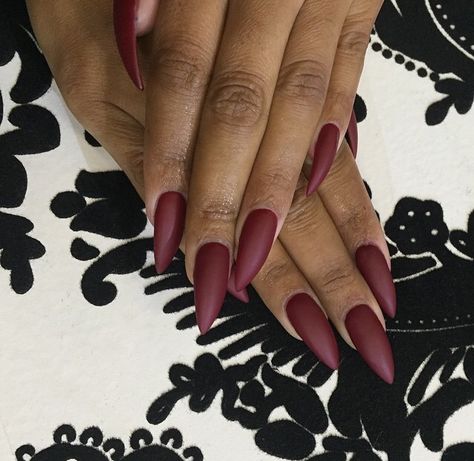 Burgundy matte stiletto nails Matte Stiletto Nails, Zebra Print Nails, Pointy Nails, Stiletto Nails Designs, Burgundy Nails, Get Nails, Simple Nail Designs, Unique Nails, Types Of Nails