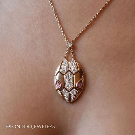 Absolutely entranced by @bulgariofficial’s serpenti necklace in pink gold with rubellite and demi pavé diamonds. Available at @londonjewelers . . . #londonjewelers #bulgari #serpenti #style #love #luxury #longisland #diamonds Bulgari Serpenti, Fine Gold Necklace, Diamond Accessories, Bvlgari Jewelry, Jewelry Connectors, Pendant Diamond, Jewelry Appraisal, Diamond Necklaces, Diamond Jewelry Designs