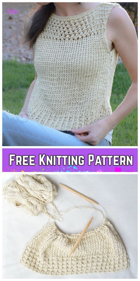 Knit Summer Vacation Top Free Knitting Patterns for Ladies Cute Crochet Tops, Knit Tank Top Pattern, Summer Knitting Patterns, Summer Top Pattern, Knit Top Patterns, Knit Summer, Summer Knit Tops, Crochet Purse Pattern Free, Knitting Paterns